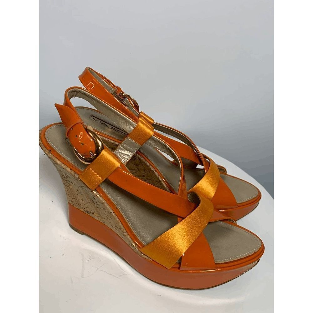 Via Spiga Womnes Wedge Sandals Strappy Buckle Closure Orange Size 5.5